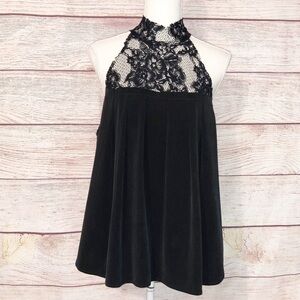 AG Adriano Goldschmied Black Lydia Mock Lace High Neck Top Size L